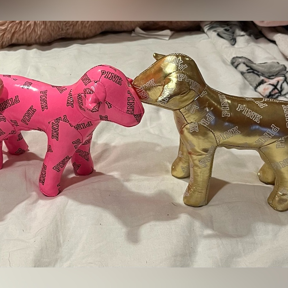 Victoria’s Secret PINK Gold and Pink Dog Figurines